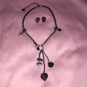 Betsey Johnson earring, necklace set! RARE! antiqued & mixed metals! vintage!